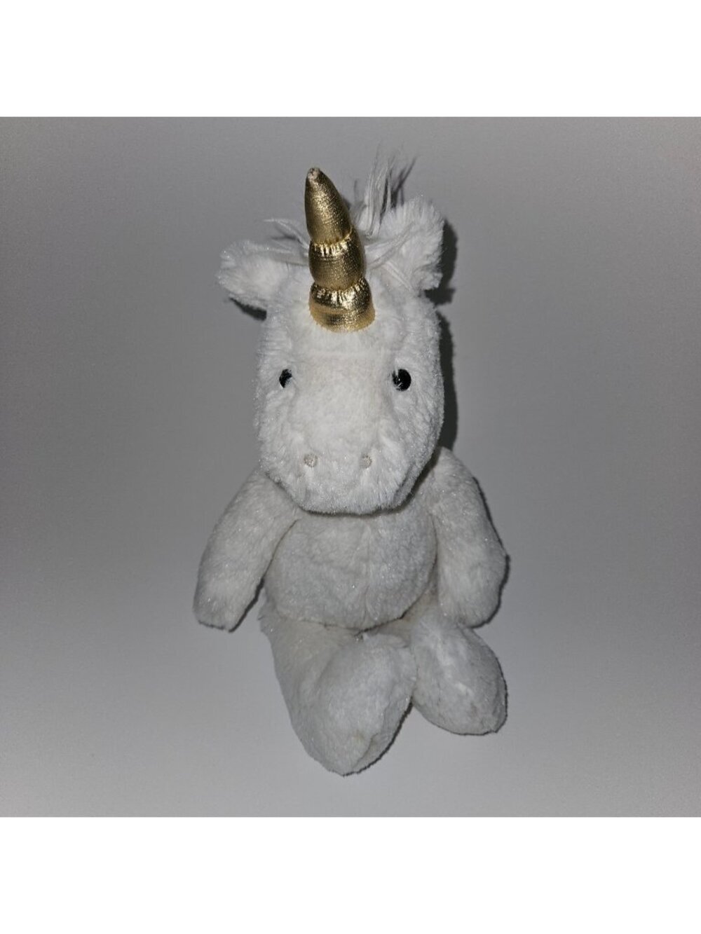 Pottery Barn Kids PBK White Unicorn Plush 13" Stuffed Animal Toy Gold Horn